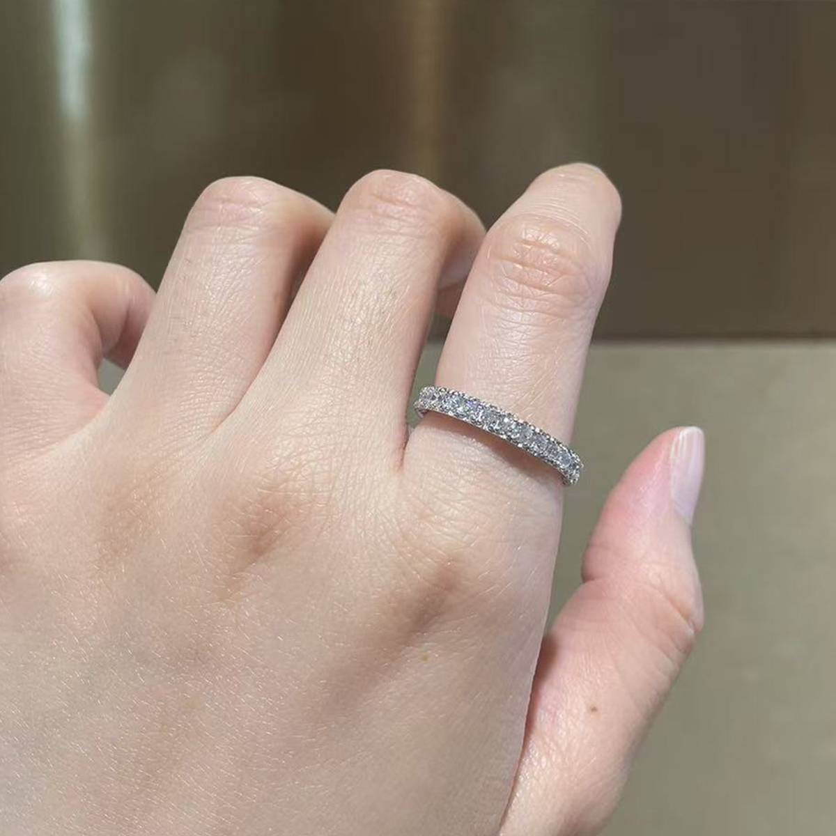 S925 Silver Plated Platinum Women's Ring Customized Selection with Counter Stone Moissanite Diamond 0.75ct